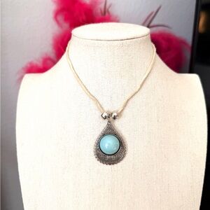 Vintage Silver and Blue Pendant Necklace